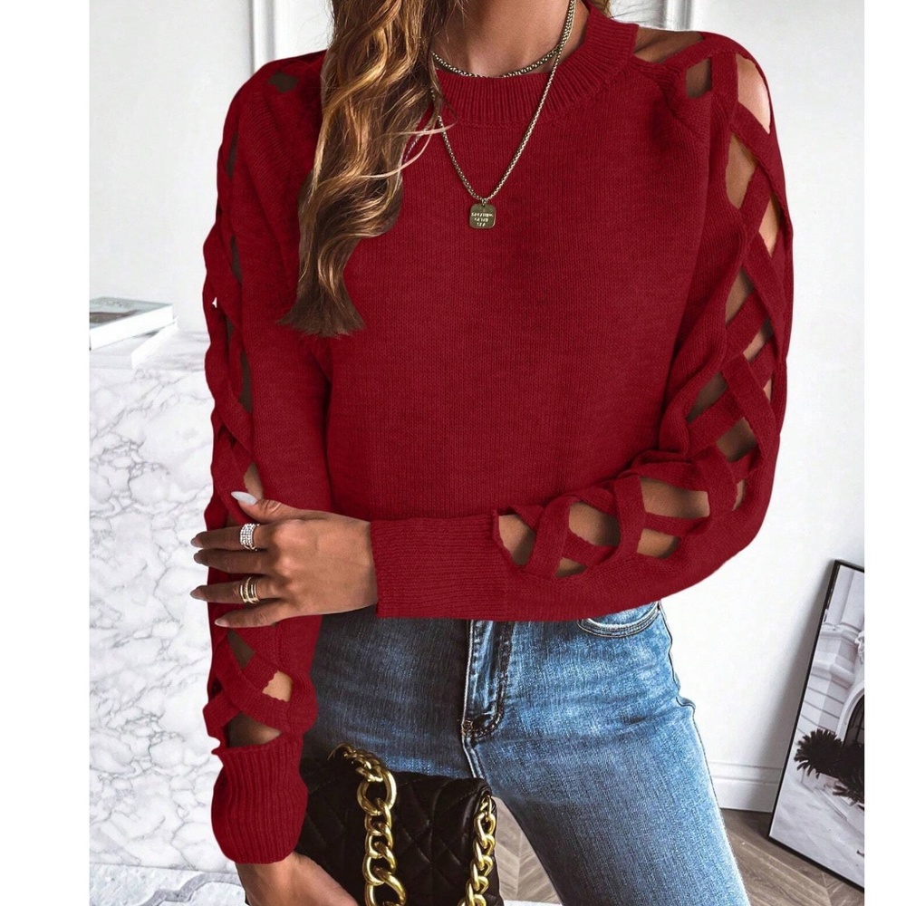 Cozy Criss Cross Long Sleeve Loose Fit Sweater Top - Picture 8 of 14